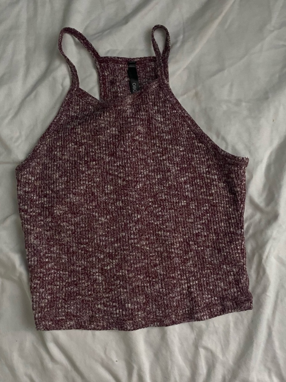 American Eagle Outfitters Heathered Maroon Halter Crop Tank Top